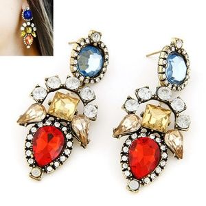Flashy colorful statement drop earrings